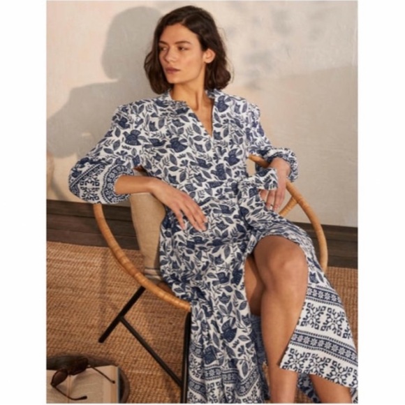 Boden Dresses & Skirts - NWT Boden Addie Linen Midi Dress Bird Meadow Flight Size 8